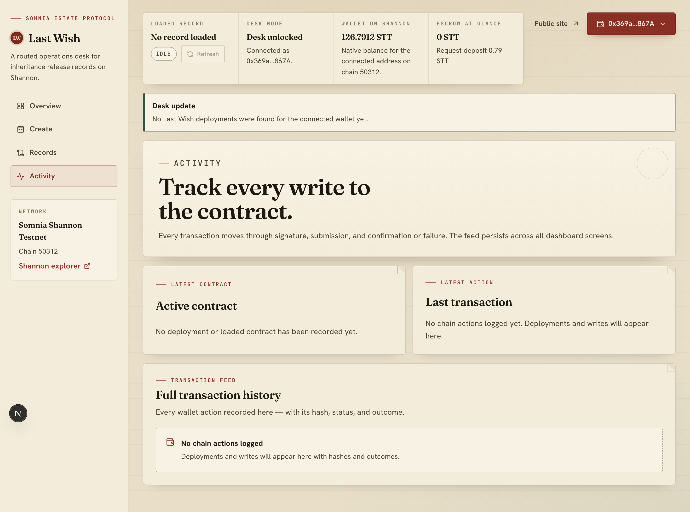 Activity timeline of the on-chain writes.